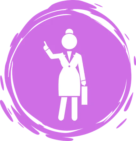 Business Lady Point With Finger Up Gesture At Something Violet Logo Portrait With Businesswoman Wearing Office Dress Web Icon Isolated Female In Office Suit Keep Dresscode Vector Avatar Illustration