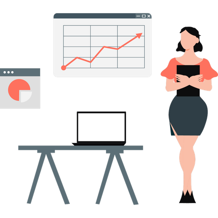 Business lady showing growth graph  Illustration