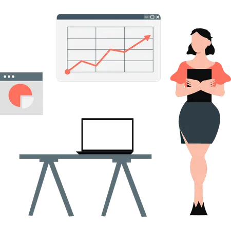 Business lady showing growth graph  Illustration