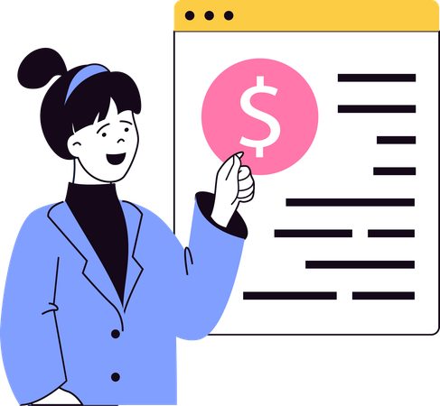 Business lady showing online money  Illustration