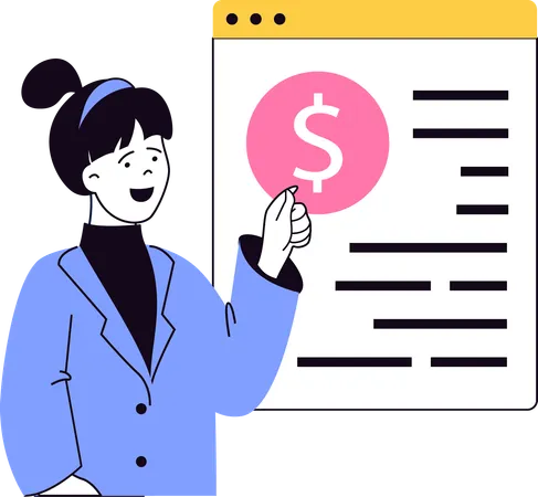 Business lady showing online money  Illustration