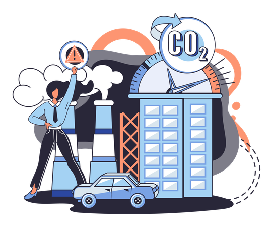 Business lady taking stand causes of climate change  Illustration
