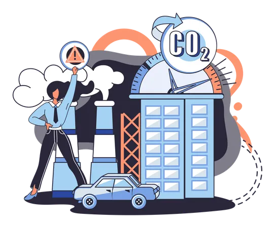 Business lady taking stand causes of climate change  Illustration