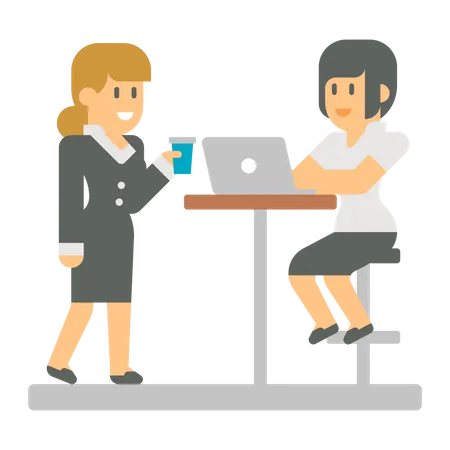 Business Lady talking with working lady while holding cup Illustration