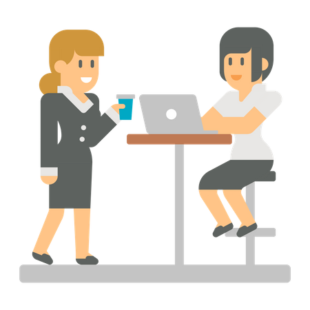 Business Lady talking with working lady while holding cup  Illustration