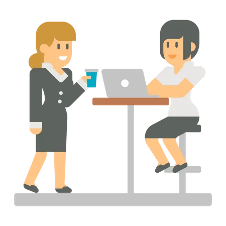 Business Lady talking with working lady while holding cup  Illustration