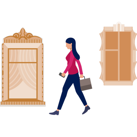 Business lady walking in office corridor  Illustration