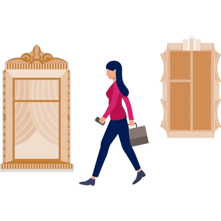 Business lady walking in office corridor  Illustration