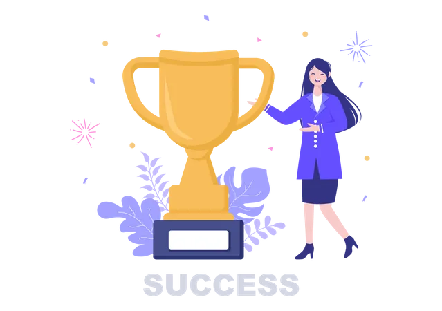 Business lady with trophy  Illustration