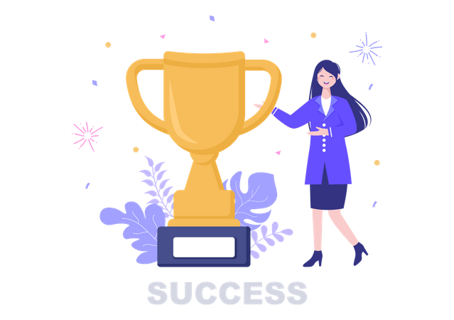 Business lady with trophy  Illustration