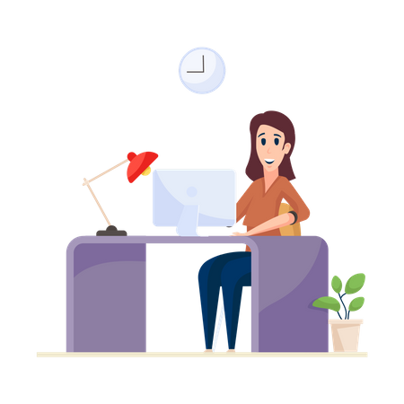 Business lady working in office desk Illustration