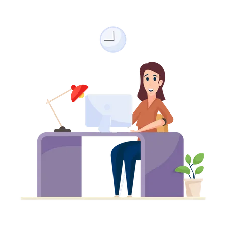 Business lady working in office desk  Illustration