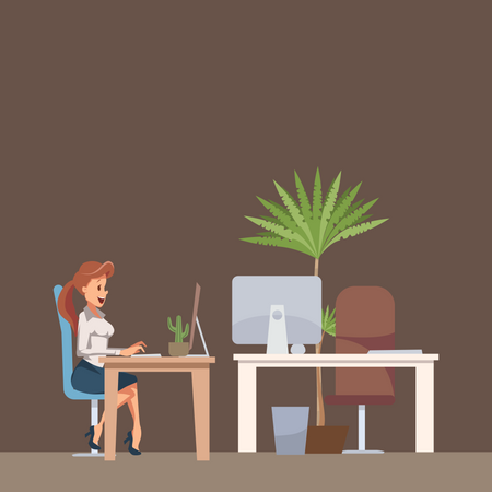 Business Lady working on desk at office Illustration
