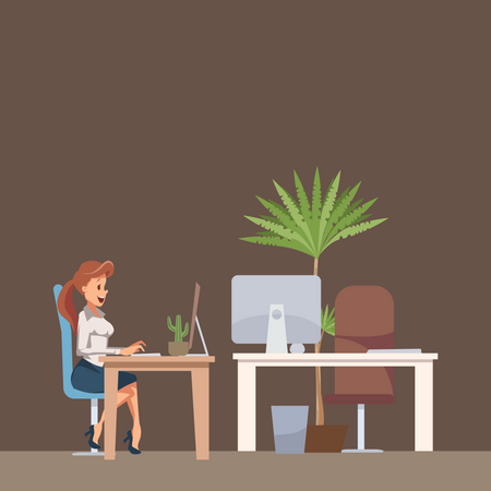 Business Lady working on desk at office  Illustration