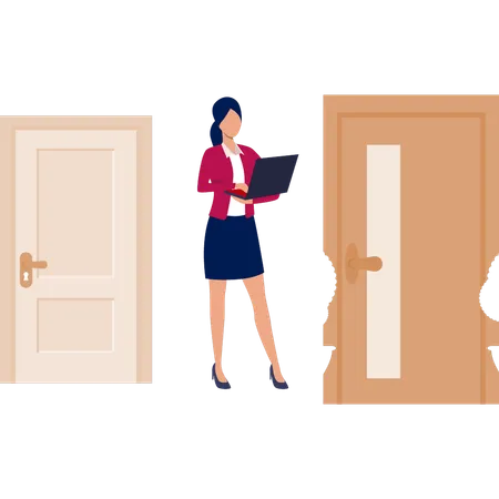 Business lady working on doorway design  Illustration