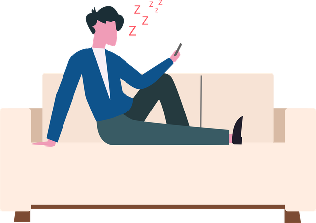 Business lazy person sitting on sofa and using mobile  Illustration