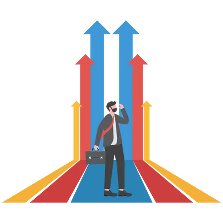 Business leader looked in an arrow direction  Illustration