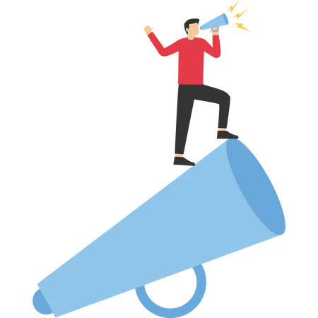 Lleader Holds A Flag On The Megaphone To Give Orders Vector Illustration In Flat Style Illustration
