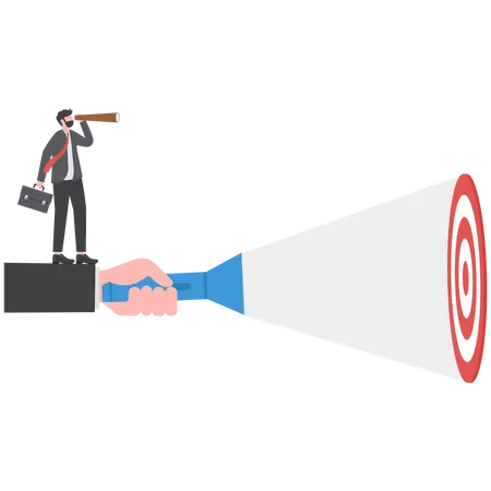 Business leader pointing flashlight to target Illustration