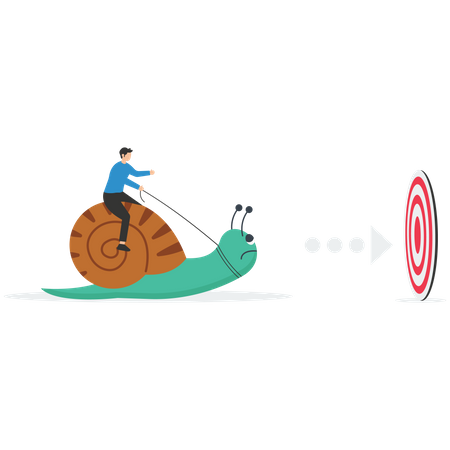 Business leader pushing snails with employees to target for success  Illustration