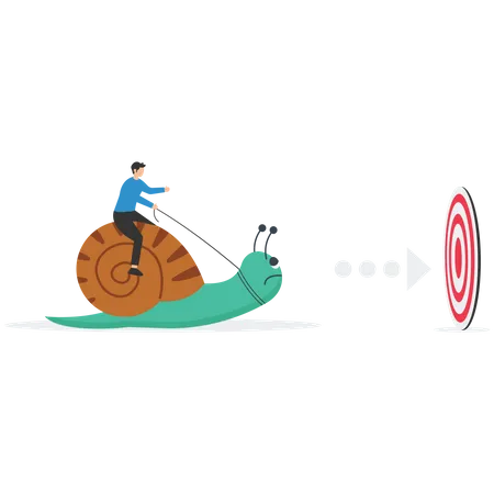 Business leader pushing snails with employees to target for success  Illustration