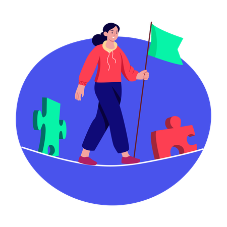 Business leader walking with flag  Illustration