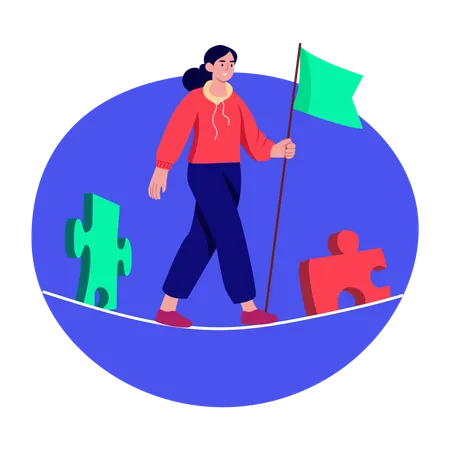 Business leader walking with flag  Illustration