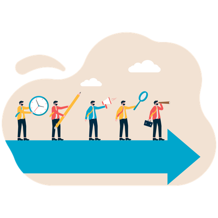 Business leader with business team find business direction  Illustration