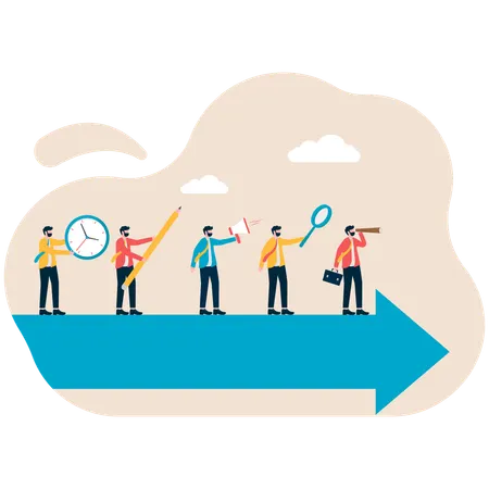 Business leader with business team find business direction  Illustration
