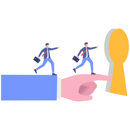 Business leader with team pointing secure way  Illustration