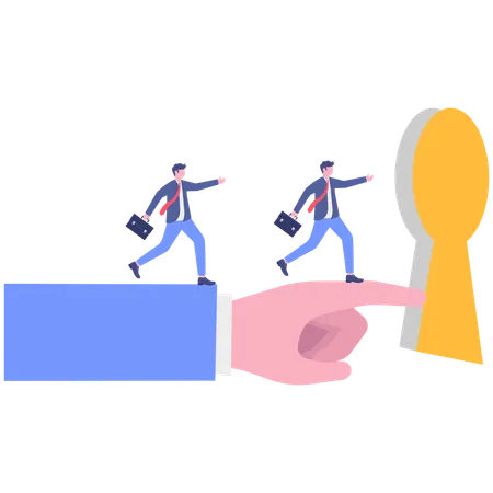 Business leader with team pointing secure way  Illustration