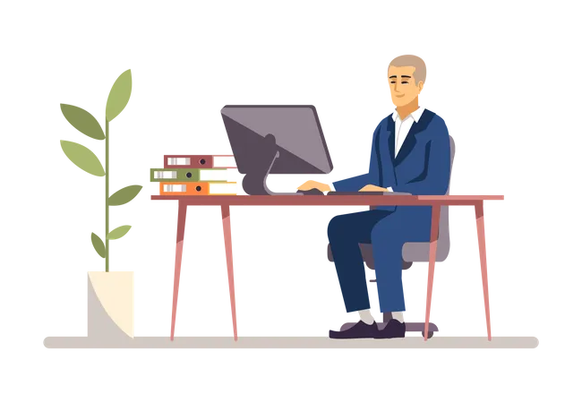 Business Leader Working On Computer Illustration