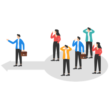 Business leading team of workers go forward  Illustration