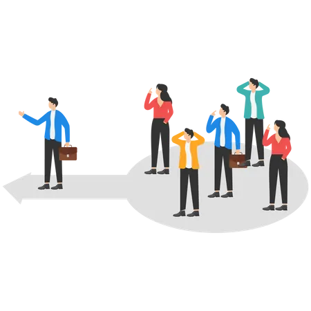 Business leading team of workers go forward  Illustration