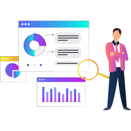 Business looking for pie chart on web page  Illustration