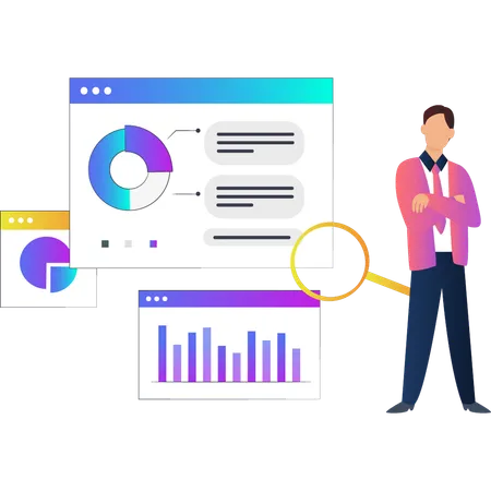 Business looking for pie chart on web page  Illustration