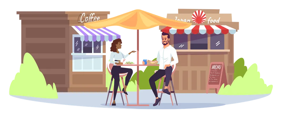 Business lunch at park cafe  Illustration