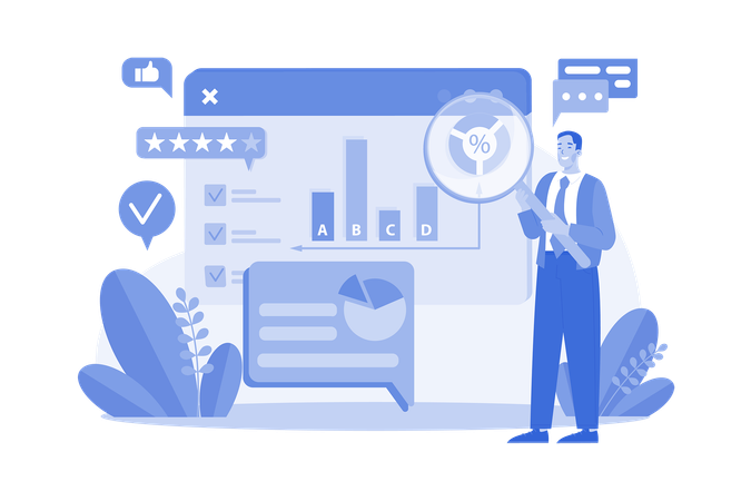 Business Man Analysis Survey Online Result With Graph  Illustration