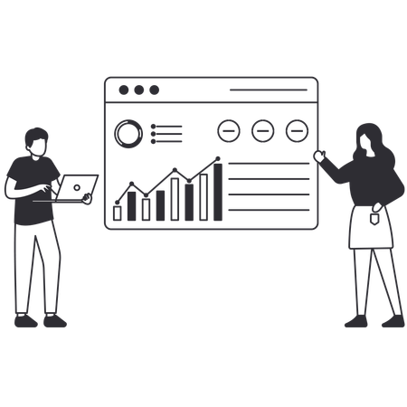 Business man and girl showing Business Graph  Illustration