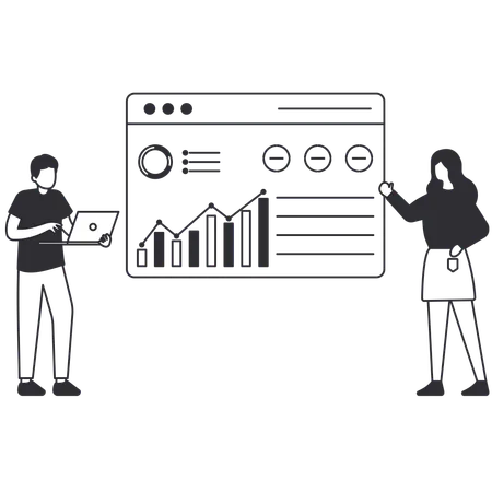 Business man and girl showing Business Graph  Illustration