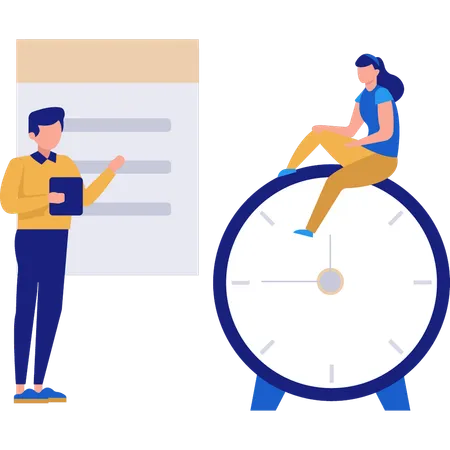 Business man and girl talking about time management  Illustration