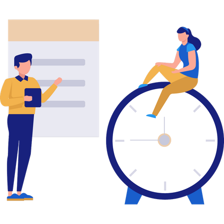 Business man and girl talking about time management  Illustration