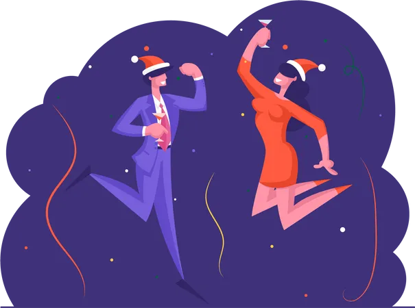 Business man and woman dancing in Christmas party  Illustration