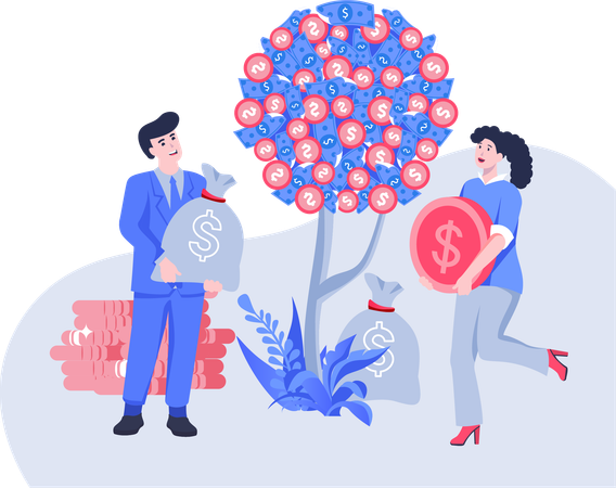 Business man and woman getting investment profit  Illustration