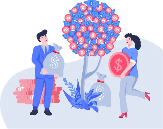 Business man and woman getting investment profit  Illustration