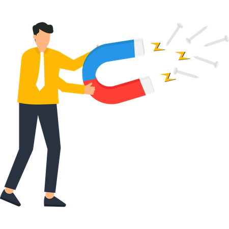 Business Man Attracts Success with Magnet ,  Illustration
