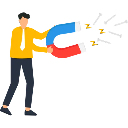Business Man Attracts Success with Magnet ,  Illustration