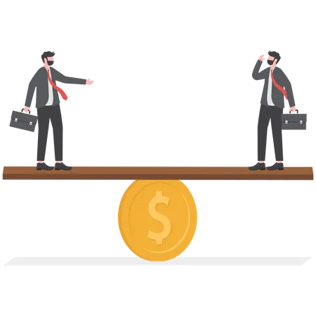Business Man Balanced On Seesaw Coin Business Balance Concept Illustration