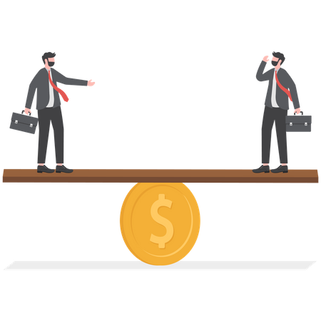 Business man balanced on seesaw coin  Illustration