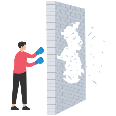 Business man breaking through concrete wall  Illustration
